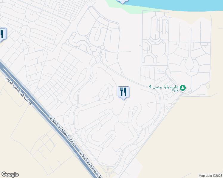 map of restaurants, bars, coffee shops, grocery stores, and more near الكيلو ١٢٤ Alexandria - Marsa Matrouh Road in El Alamein