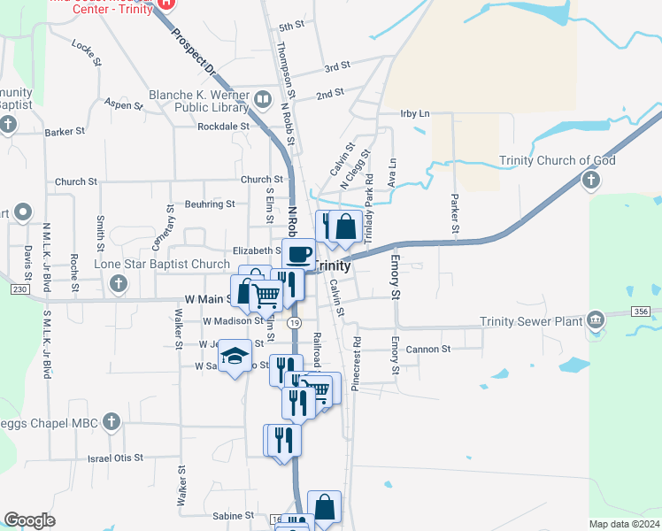 map of restaurants, bars, coffee shops, grocery stores, and more near in Trinity