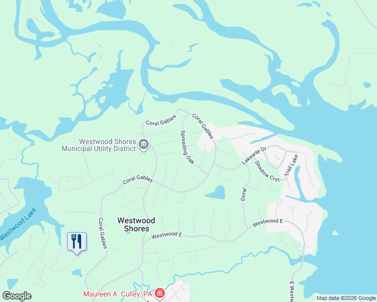 map of restaurants, bars, coffee shops, grocery stores, and more near 37 Spreading Oak in Trinity