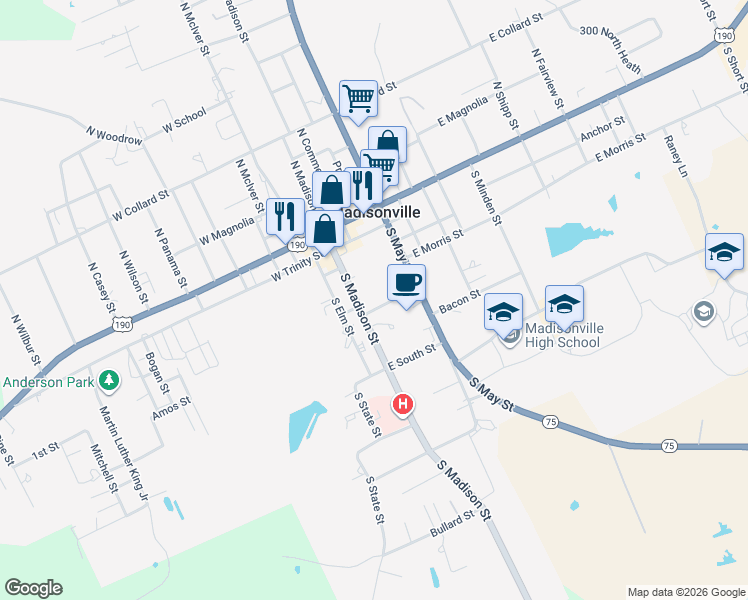 map of restaurants, bars, coffee shops, grocery stores, and more near 105 East Wells Street in Madisonville