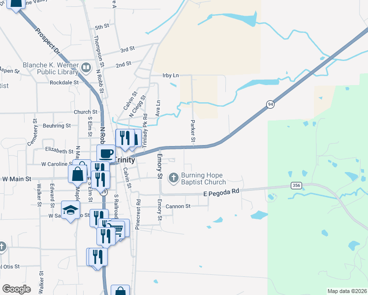 map of restaurants, bars, coffee shops, grocery stores, and more near in Trinity