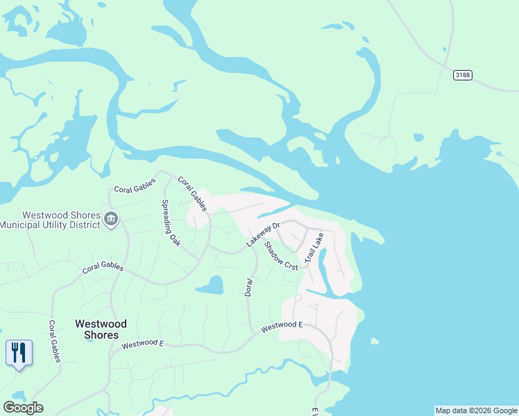 map of restaurants, bars, coffee shops, grocery stores, and more near 77 Lakeside in Trinity