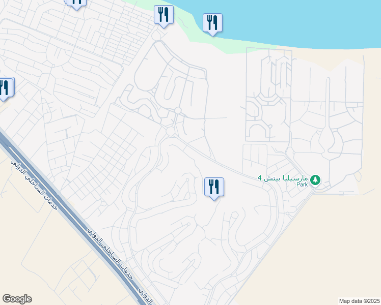 map of restaurants, bars, coffee shops, grocery stores, and more near الكيلو ١٢٤ Alexandria - Marsa Matrouh Road in El Alamein