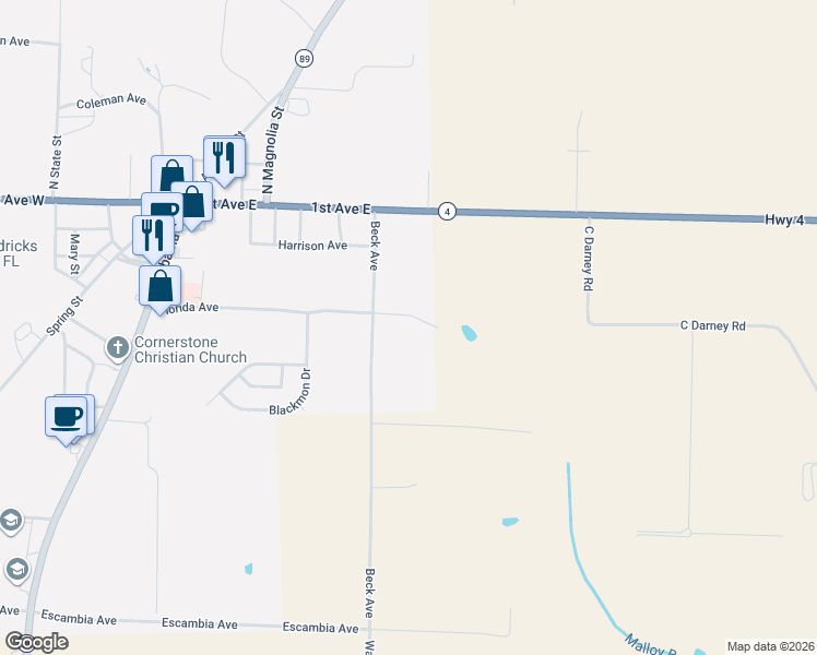 map of restaurants, bars, coffee shops, grocery stores, and more near 4153 Heltons Way in Jay