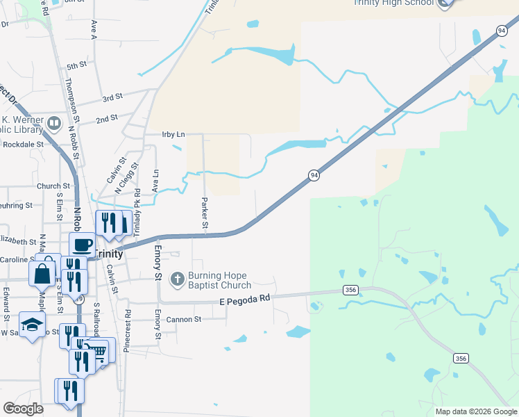 map of restaurants, bars, coffee shops, grocery stores, and more near 107 Filmore Street in Trinity