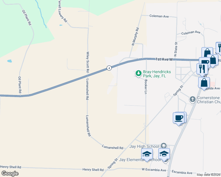 map of restaurants, bars, coffee shops, grocery stores, and more near 703-5229 Max Lane in Jay