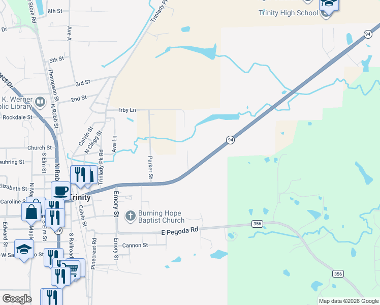 map of restaurants, bars, coffee shops, grocery stores, and more near 107 Filmore Street in Trinity