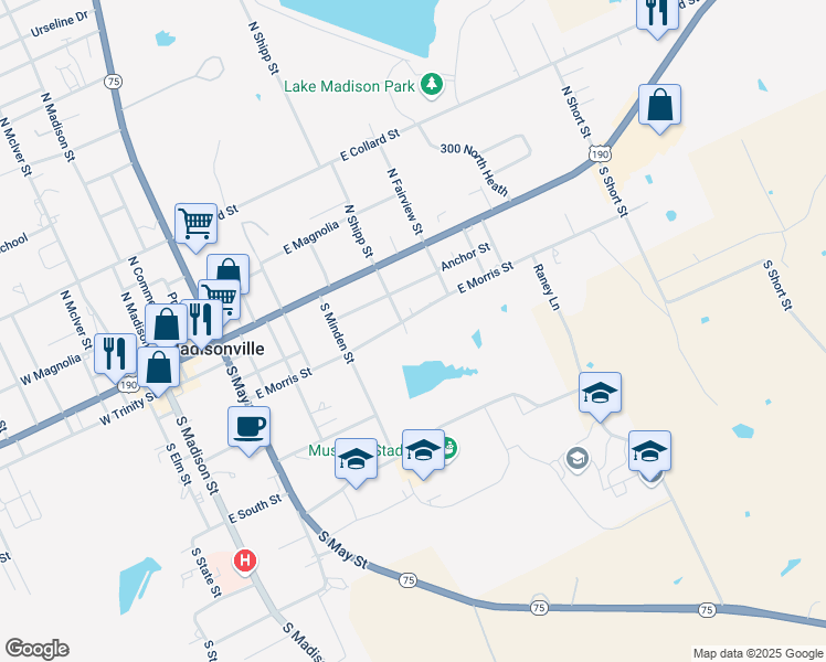 map of restaurants, bars, coffee shops, grocery stores, and more near 901 East Morris Street in Madisonville