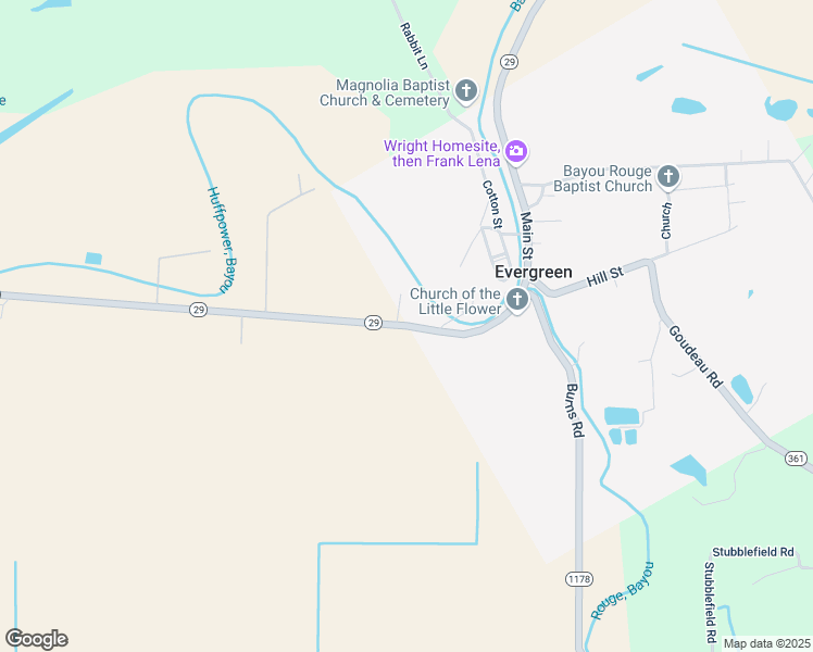 map of restaurants, bars, coffee shops, grocery stores, and more near Louisiana 29 in Evergreen