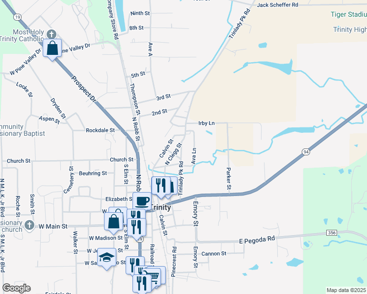 map of restaurants, bars, coffee shops, grocery stores, and more near 511 Orr Street in Trinity