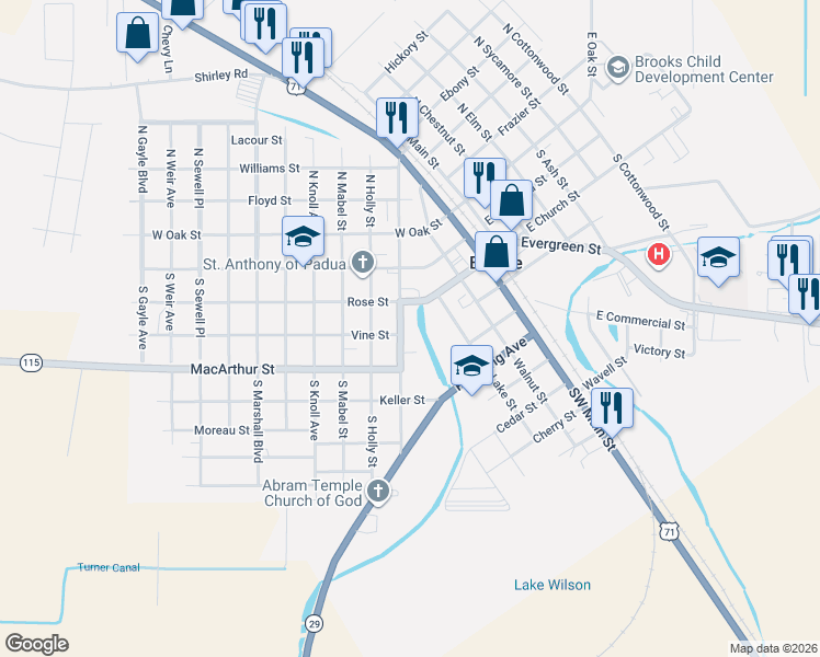 map of restaurants, bars, coffee shops, grocery stores, and more near 301-399 South Lexington Avenue in Bunkie