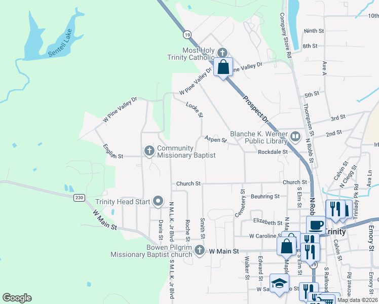 map of restaurants, bars, coffee shops, grocery stores, and more near Locke in Trinity