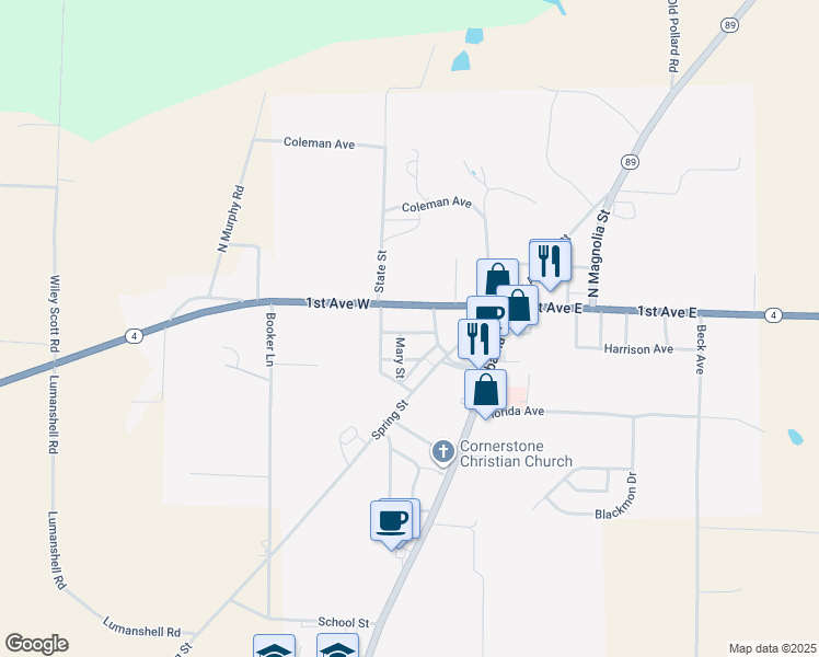 map of restaurants, bars, coffee shops, grocery stores, and more near 3826 Mc Curdy Avenue in Jay