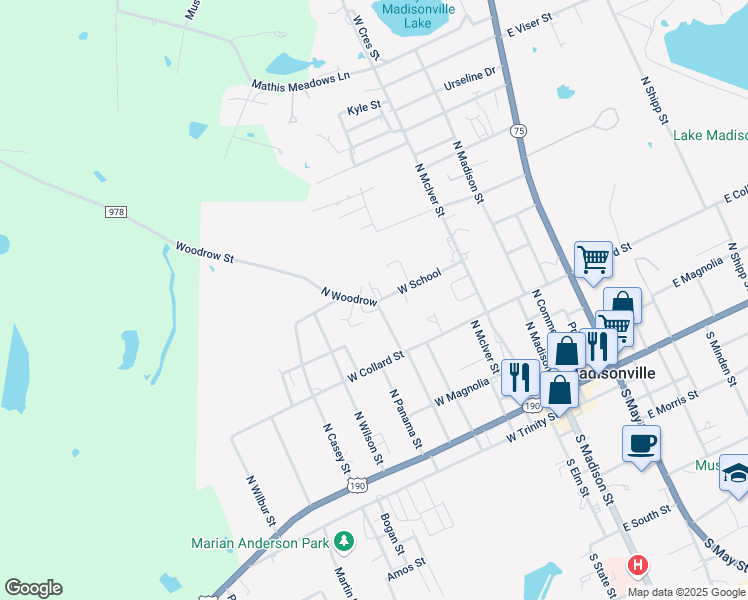 map of restaurants, bars, coffee shops, grocery stores, and more near 518 Woodrow Street in Madisonville