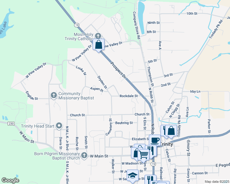 map of restaurants, bars, coffee shops, grocery stores, and more near 112 Rockdale Street in Trinity