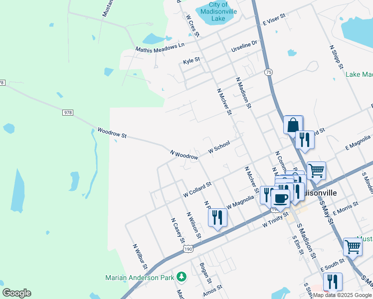map of restaurants, bars, coffee shops, grocery stores, and more near 518 Woodrow Street in Madisonville