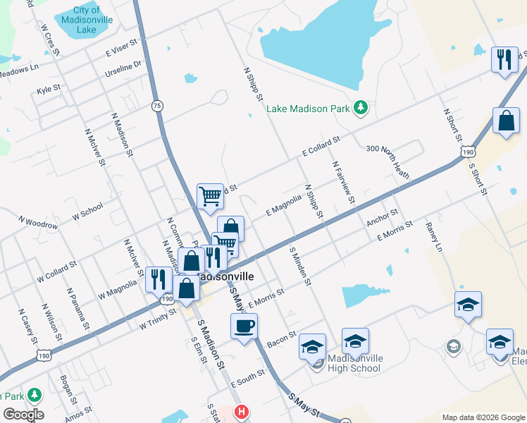 map of restaurants, bars, coffee shops, grocery stores, and more near in Madisonville