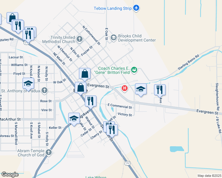 map of restaurants, bars, coffee shops, grocery stores, and more near 401-415 S Ash St in Bunkie