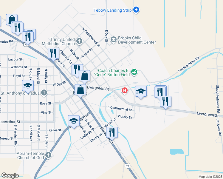 map of restaurants, bars, coffee shops, grocery stores, and more near 415 South Ash Street in Bunkie