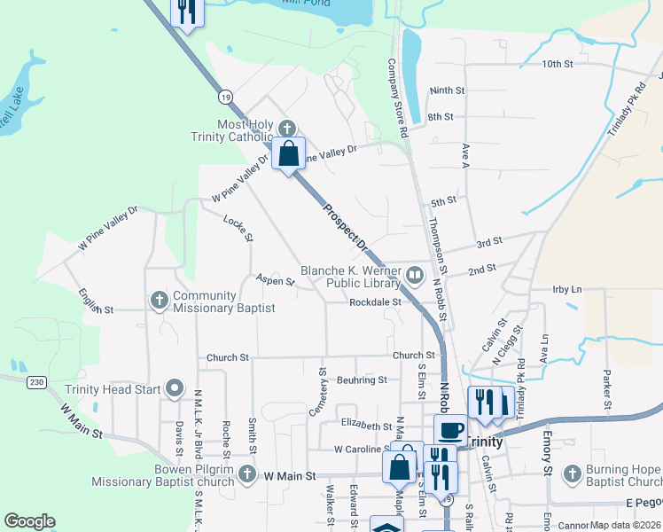 map of restaurants, bars, coffee shops, grocery stores, and more near 102 Washington Avenue in Trinity