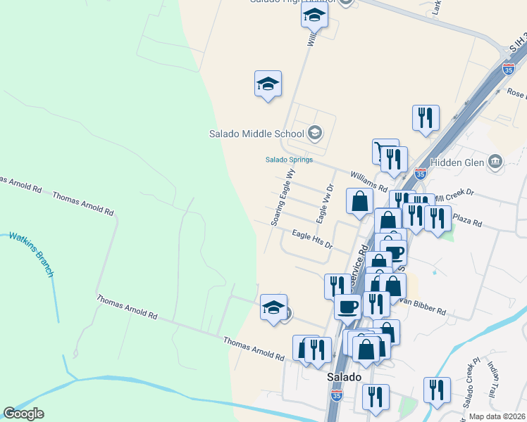 map of restaurants, bars, coffee shops, grocery stores, and more near in Salado