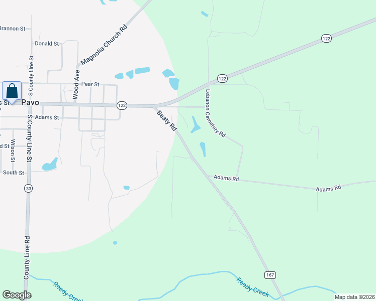 map of restaurants, bars, coffee shops, grocery stores, and more near 4113 Beaty Road in Pavo