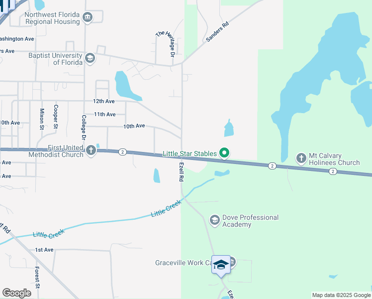 map of restaurants, bars, coffee shops, grocery stores, and more near 5350 Ezell Street in Graceville