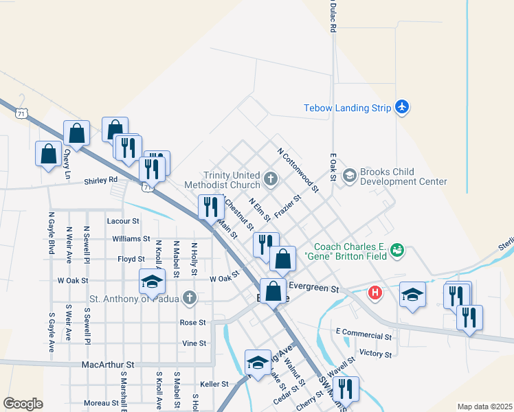 map of restaurants, bars, coffee shops, grocery stores, and more near 300 North Elm Street in Bunkie