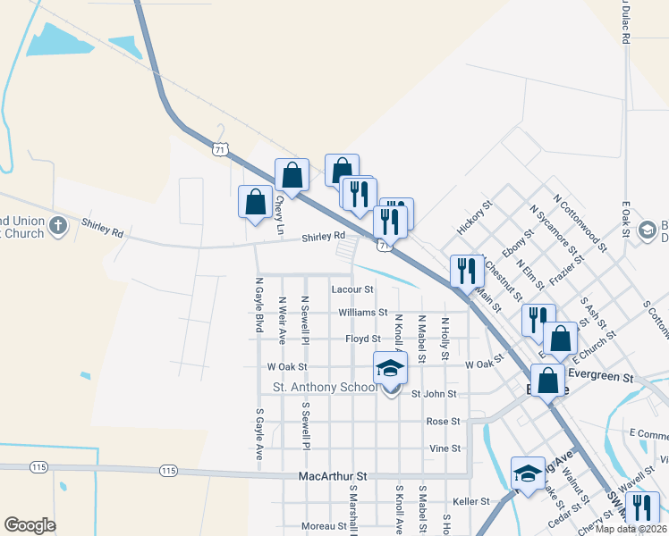 map of restaurants, bars, coffee shops, grocery stores, and more near 812 West Doctor McConnell Boulevard in Bunkie
