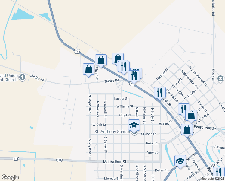 map of restaurants, bars, coffee shops, grocery stores, and more near 812-898 West Doctor McConnell Boulevard in Bunkie