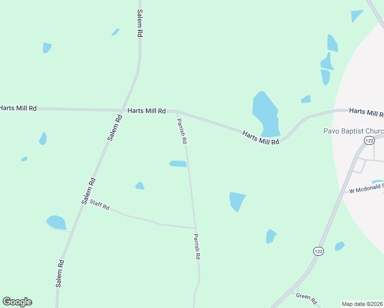 map of restaurants, bars, coffee shops, grocery stores, and more near 1230 Parrish Road in Pavo