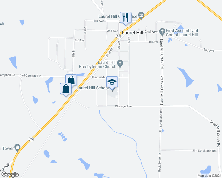 map of restaurants, bars, coffee shops, grocery stores, and more near 8078 4th Street in Laurel Hill