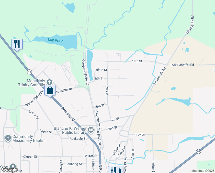 map of restaurants, bars, coffee shops, grocery stores, and more near 215 North 7th Street in Trinity