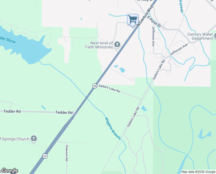 map of restaurants, bars, coffee shops, grocery stores, and more near 398 Salters Lake Road in Century