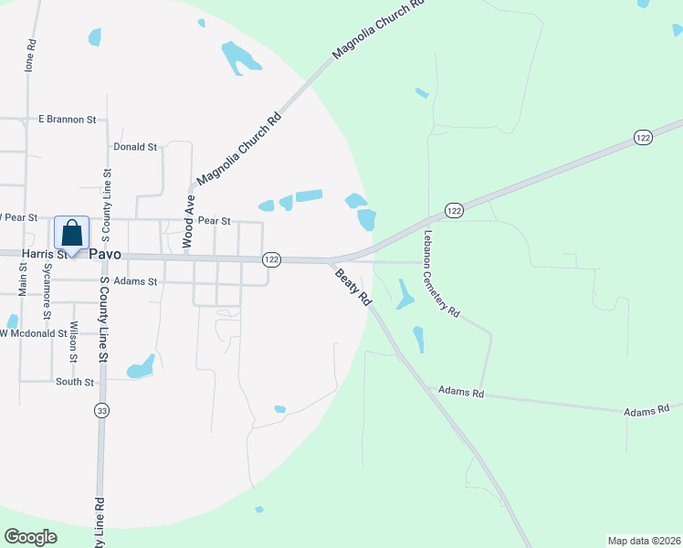 map of restaurants, bars, coffee shops, grocery stores, and more near 4113-4121 Beaty Road in Pavo