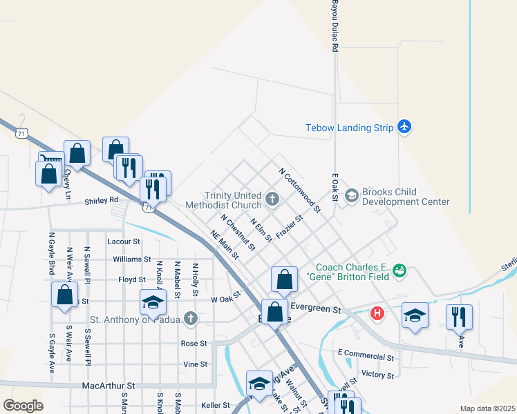 map of restaurants, bars, coffee shops, grocery stores, and more near 300-398 North Elm Street in Bunkie