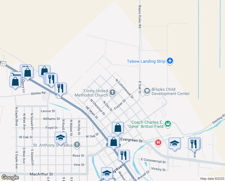 map of restaurants, bars, coffee shops, grocery stores, and more near 306 North Sycamore Street in Bunkie