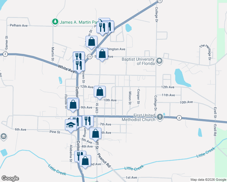 map of restaurants, bars, coffee shops, grocery stores, and more near 5385 Smith St in Graceville