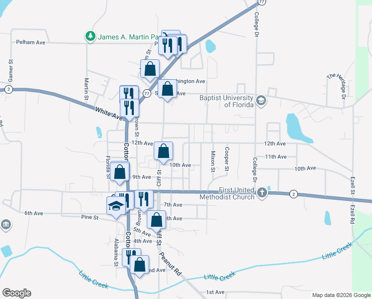 map of restaurants, bars, coffee shops, grocery stores, and more near 5385 Smith St in Graceville