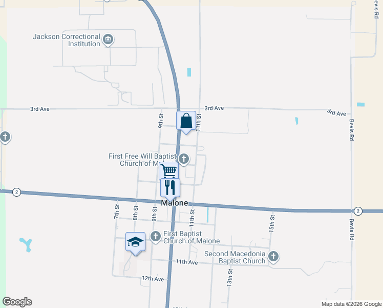 map of restaurants, bars, coffee shops, grocery stores, and more near 5187 5th Ave in Malone