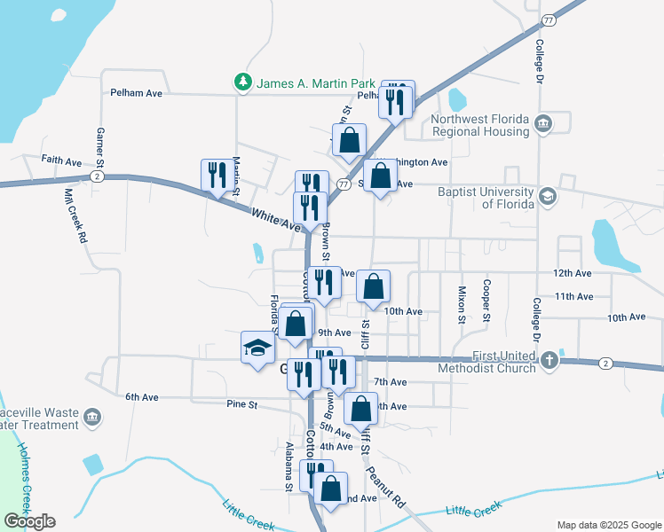 map of restaurants, bars, coffee shops, grocery stores, and more near 988 12th Ave in Graceville