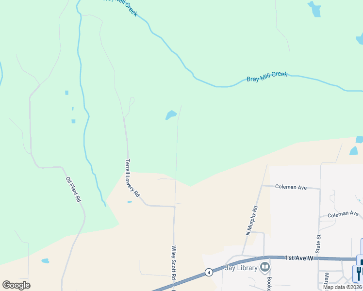 map of restaurants, bars, coffee shops, grocery stores, and more near 5524 Wiley Scott Road in Jay