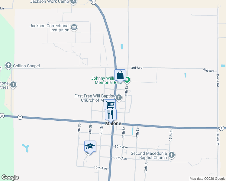 map of restaurants, bars, coffee shops, grocery stores, and more near 5463 10th Street in Malone