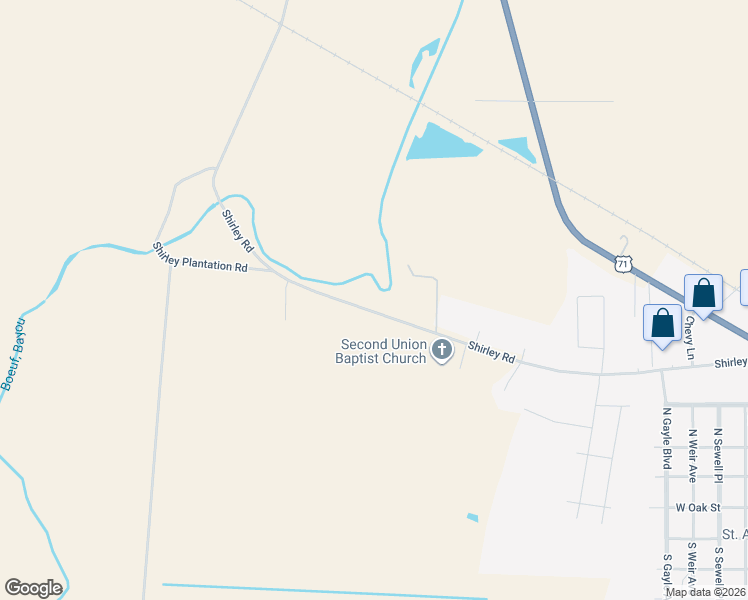 map of restaurants, bars, coffee shops, grocery stores, and more near 1676 Shirley Road in Bunkie