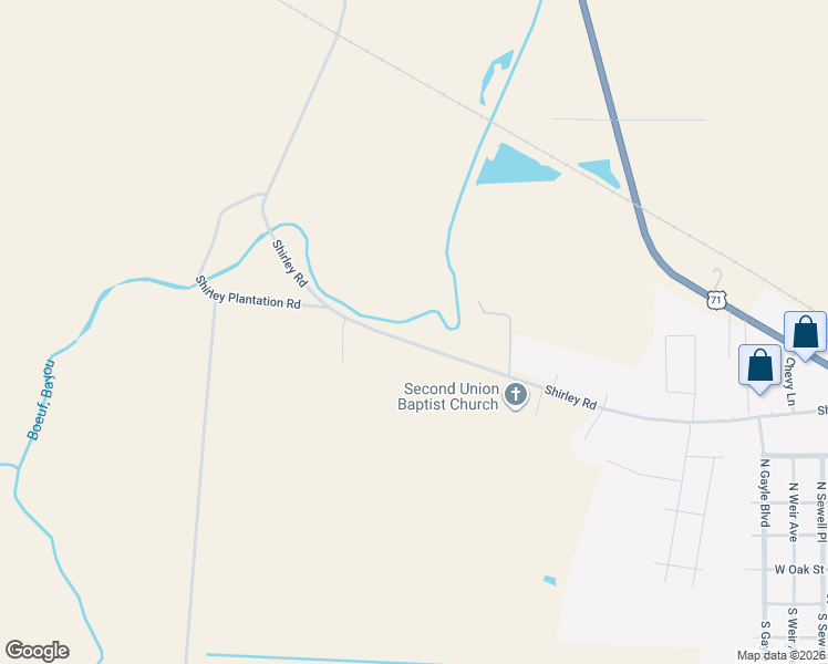 map of restaurants, bars, coffee shops, grocery stores, and more near 1676 Shirley Road in Bunkie