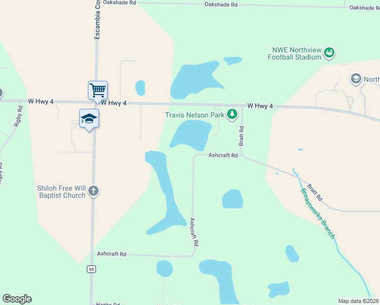 map of restaurants, bars, coffee shops, grocery stores, and more near 3600 Ashcraft Road in Century