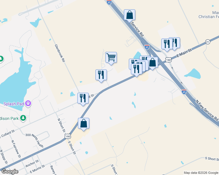 map of restaurants, bars, coffee shops, grocery stores, and more near Cross Roads Street in Madisonville