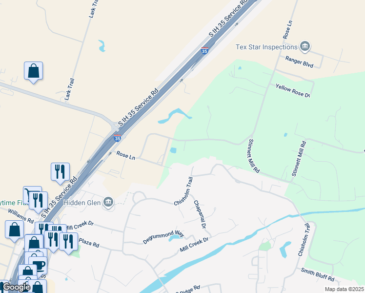 map of restaurants, bars, coffee shops, grocery stores, and more near 125 Satch Drive in Salado
