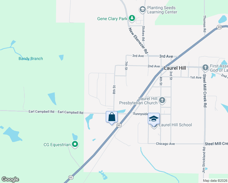 map of restaurants, bars, coffee shops, grocery stores, and more near 8th Street in Laurel Hill
