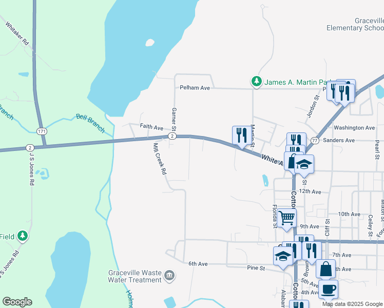 map of restaurants, bars, coffee shops, grocery stores, and more near 5424-5436 Thomas Drive in Graceville